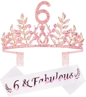 6th Birthday Gifts for Girls, 6th Birthday Tiara and Sash, 6th Fabulous Sash and Crystal