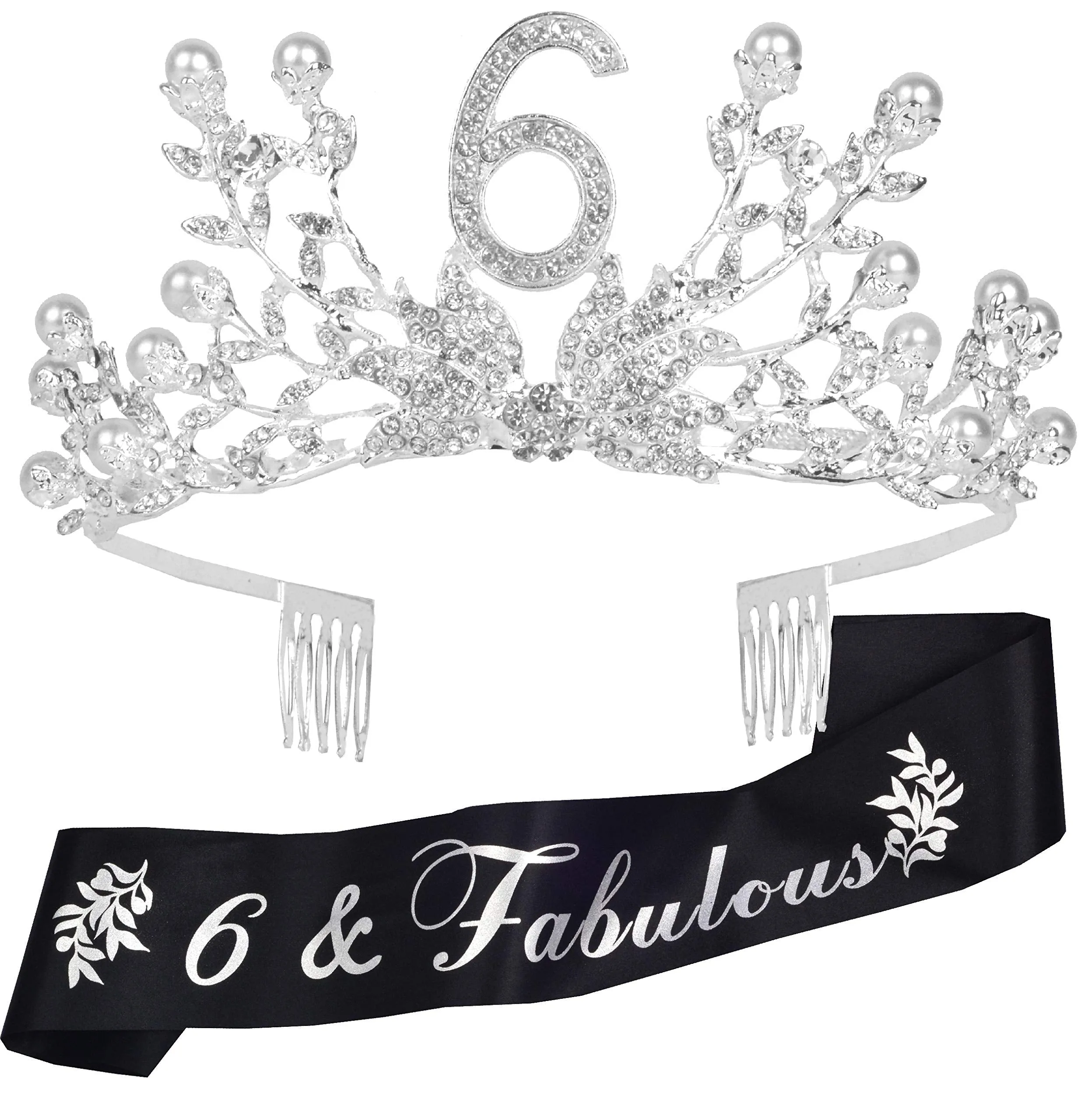 6th Birthday Gifts for Girls, 6th Birthday Tiara and Sash, 6th Fabulous Sash and Crystal