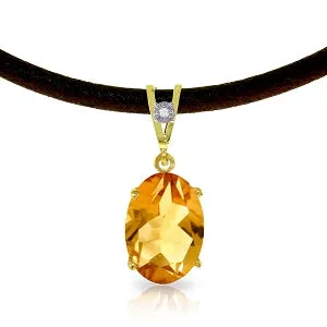 7.56 Carat 14K Solid Yellow Gold Gratitude Citrine Diamond Necklace