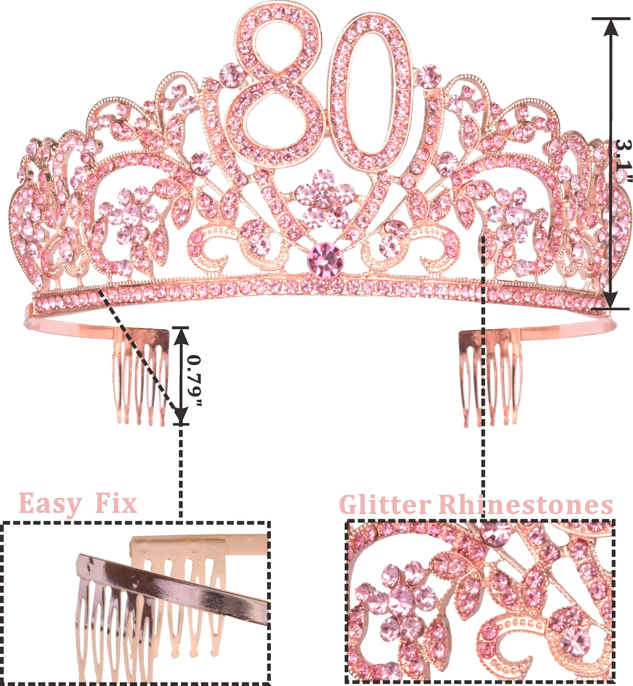 80Th Birthday Gifts For Woman, 80Th Birthday Tiara And Sash Pink, Happy 80Th Birthday