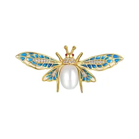 925 Silver Pearl Bee Brooch