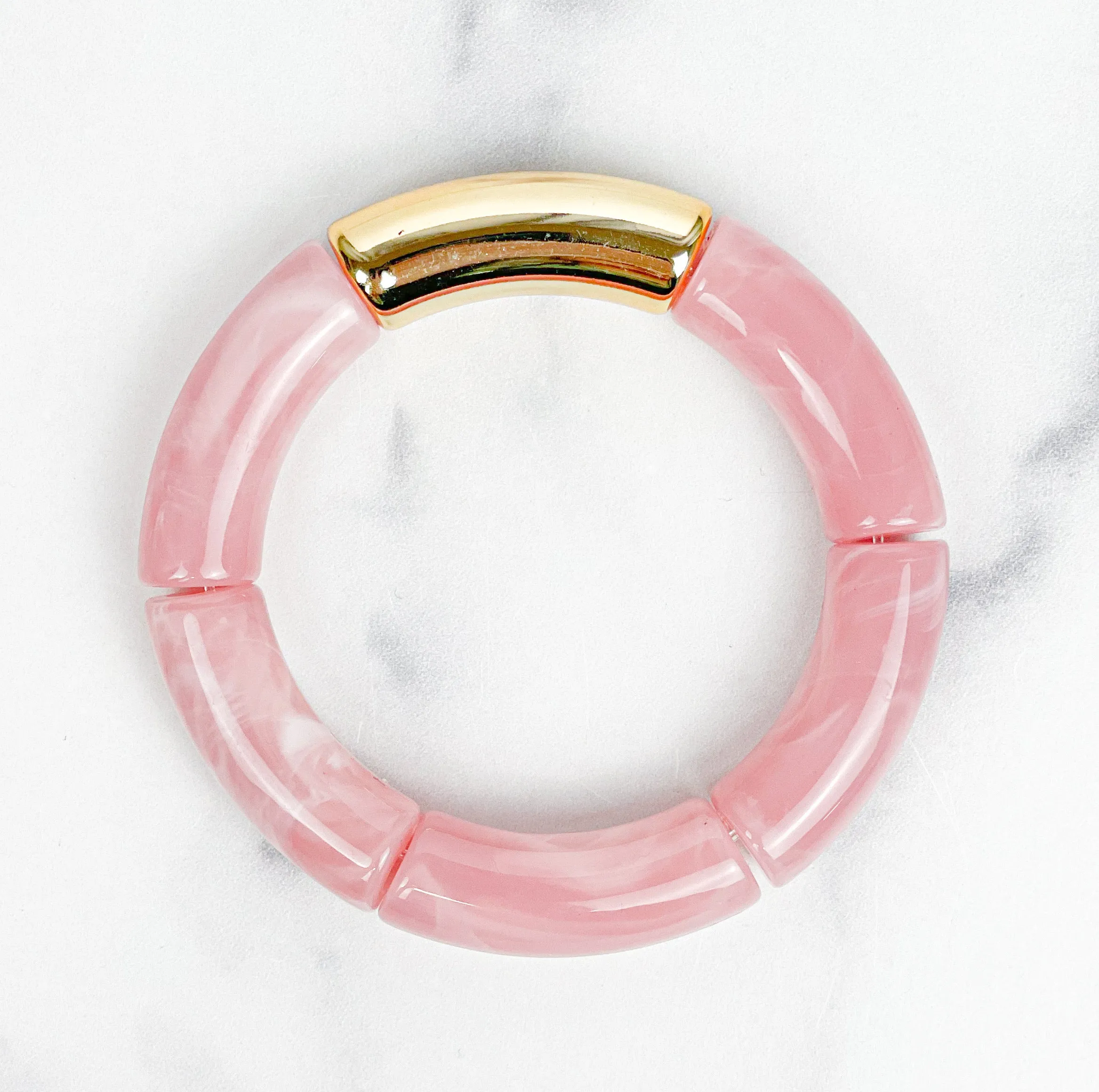 Acrylic Bamboo Bangle Bracelet "Marbled Light Pink"