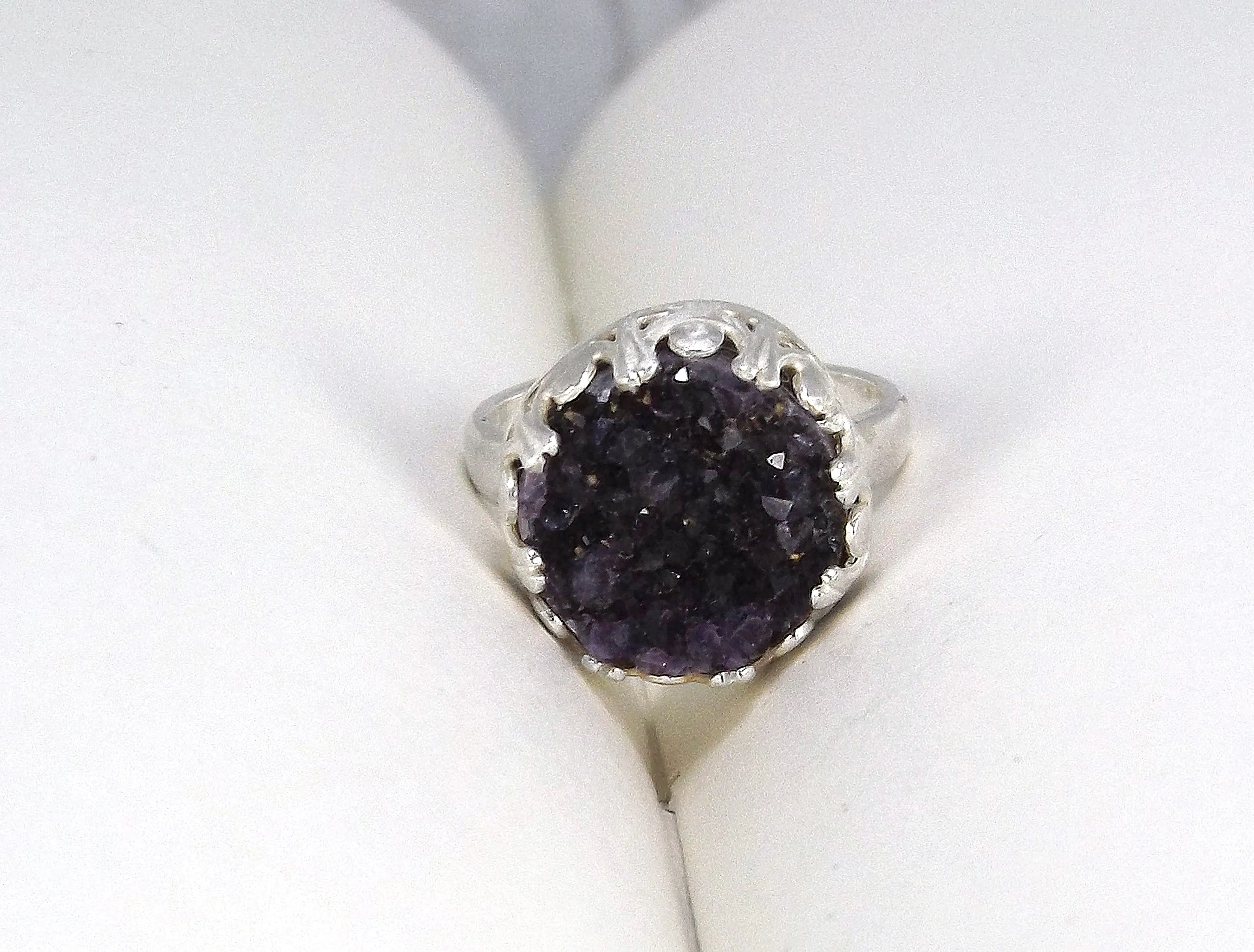 Adjustable Sterling Silver Druzy Amethyst Ring