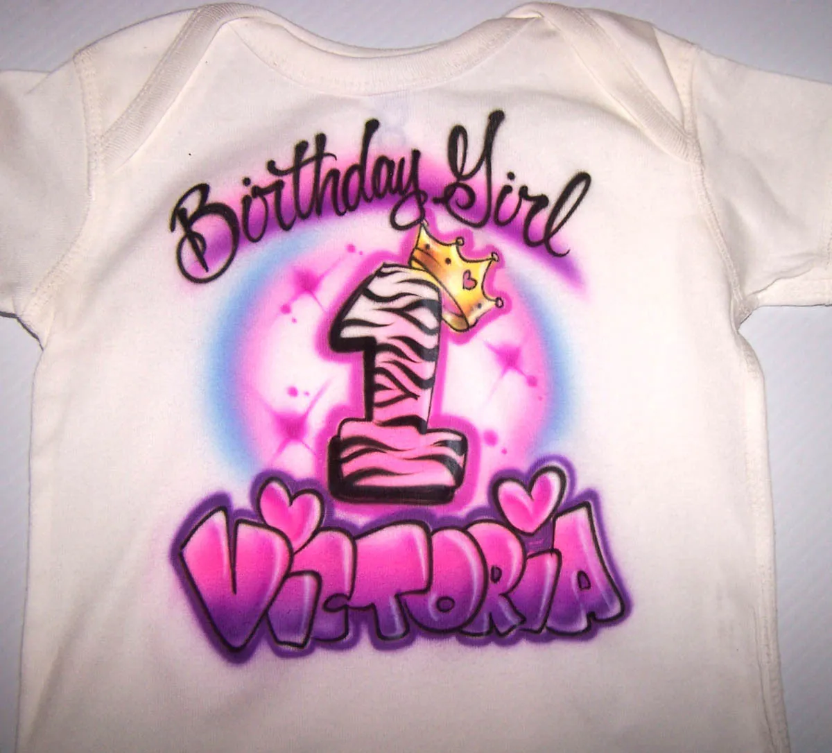 Airbrushed Birthday Girl Onesie With Name Age & Tiara Crown