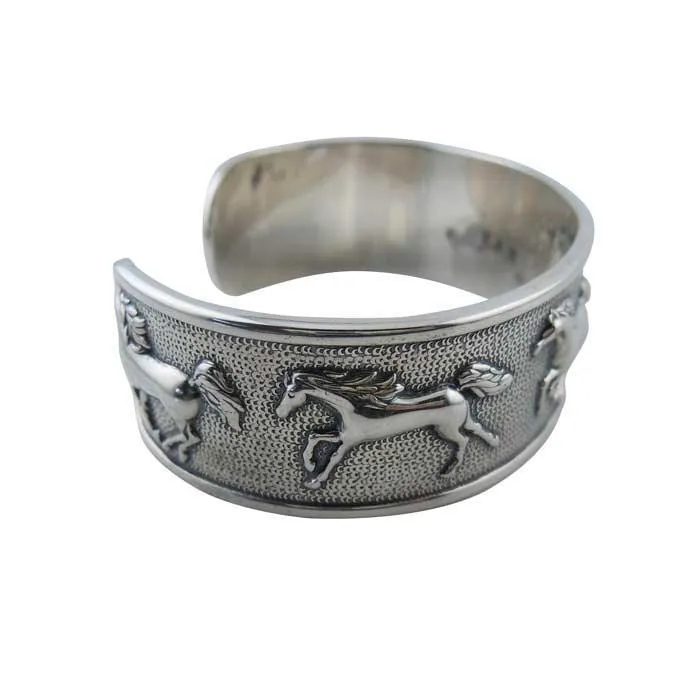 Alba Galloping Horses Cuff Bracelet Sterling Silver