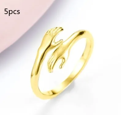 Alloy Simple Hands Hug Ring Opening Adjustable Jewelry