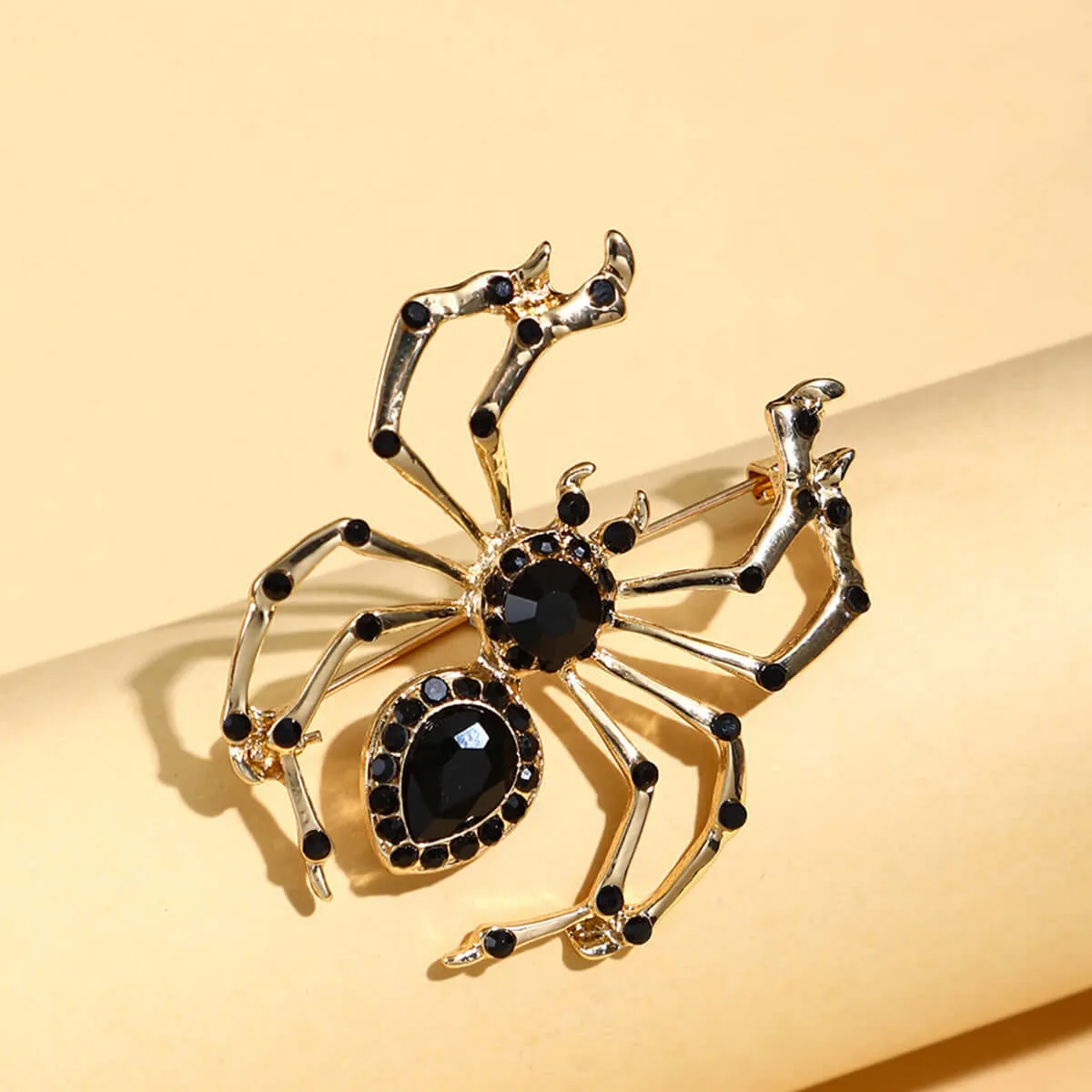 Alloy Spider Black Crystal Brooch