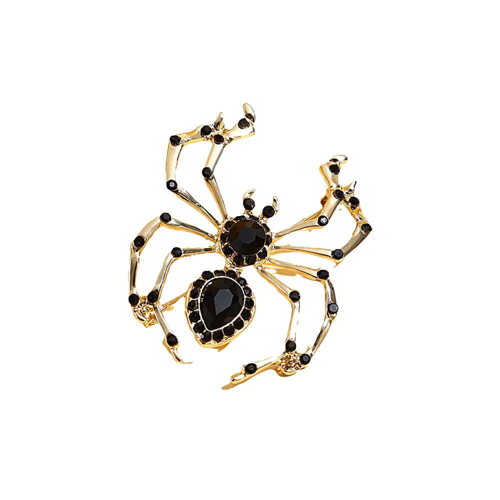 Alloy Spider Black Crystal Brooch