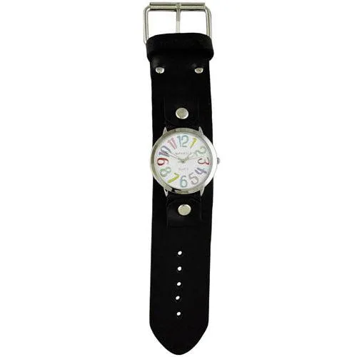 Always Summer Ladies White Watch with Black Leather Cuff