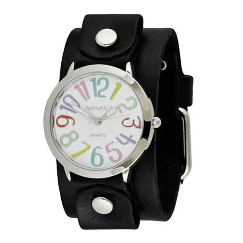 Always Summer Ladies White Watch with Black Leather Cuff