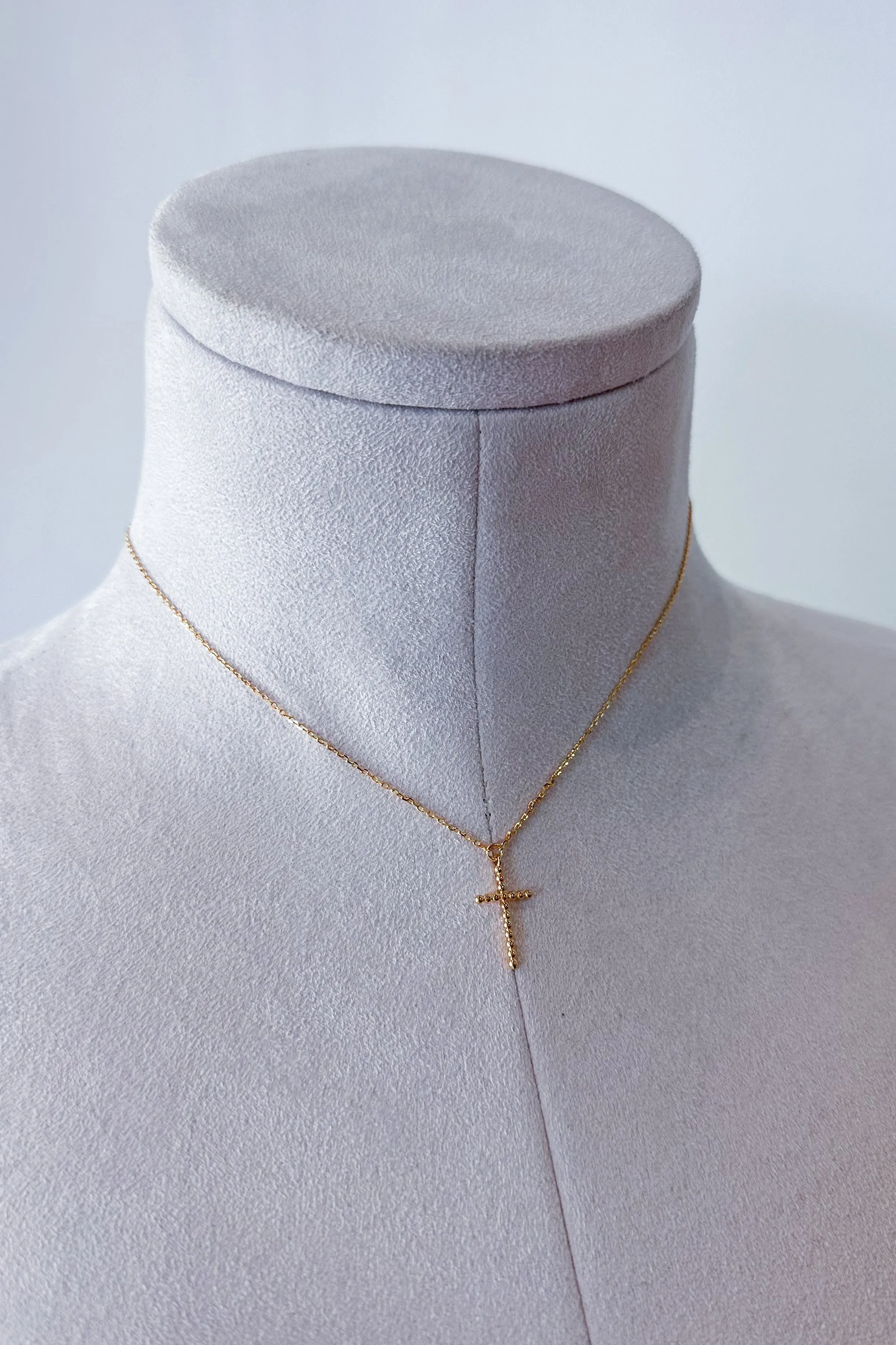 Amazing Grace Beaded Cross 18K Gold Plated Necklace