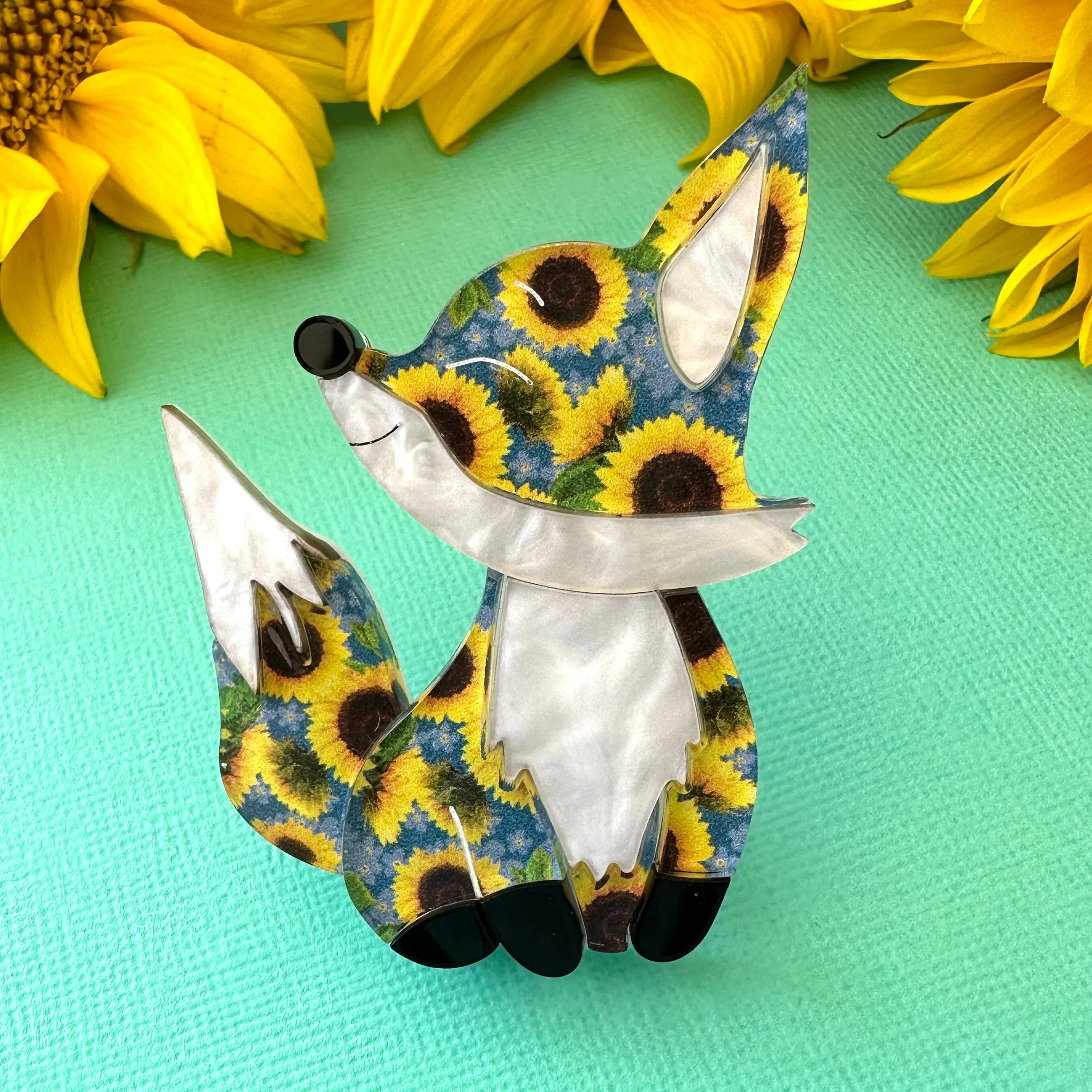 Amelia the sunflower🌻🦊 fox - brooch - Set of 2