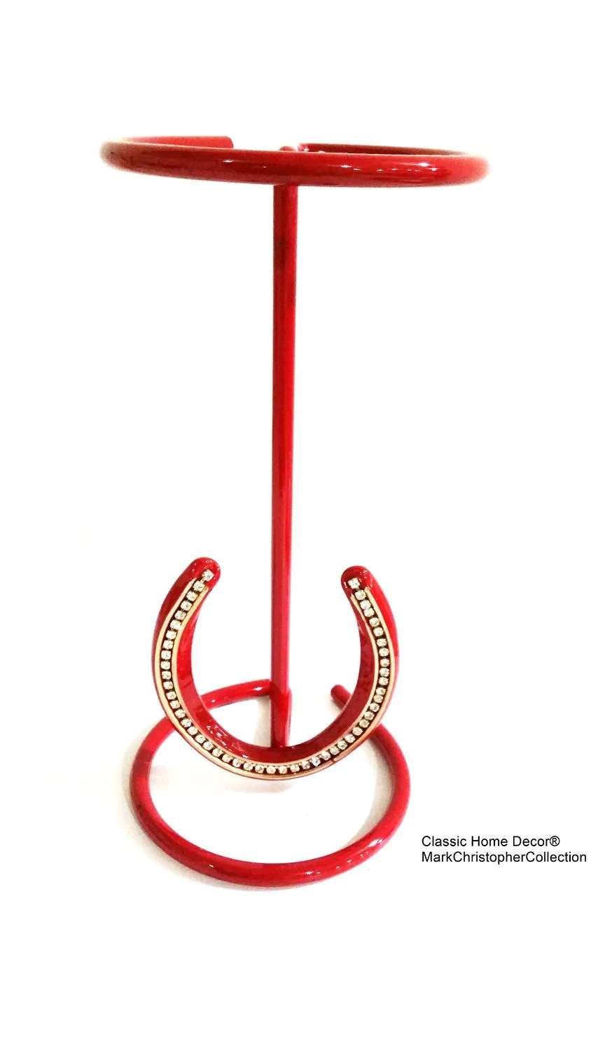 American Made Cowgirl Hat Stand with Rhinestone Horseshoe Red USA