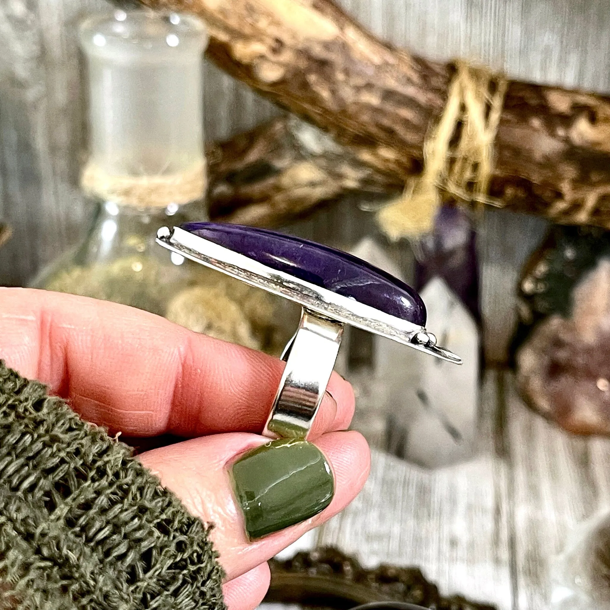 Amethyst Crystal Ring in Sterling Silver, Magic Moon Ring Purple - Designed by FOXLARK Collection Adjustable to Size 6 7 8 9 10 / Crystal Witchy Jewelry