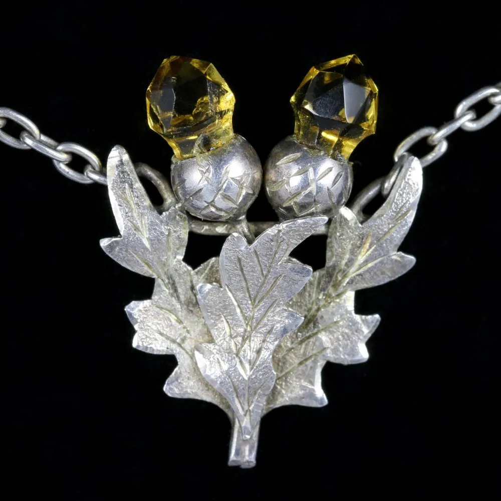 Antique Edwardian Citrine Amethyst Scottish Thistle Necklace Birmingham 1906