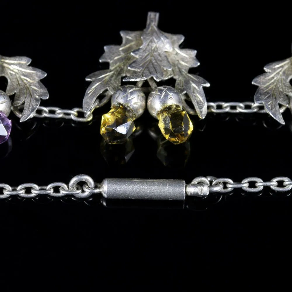 Antique Edwardian Citrine Amethyst Scottish Thistle Necklace Birmingham 1906