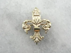 Antique Fleur De Lis Brooch in Fine Chased Gold