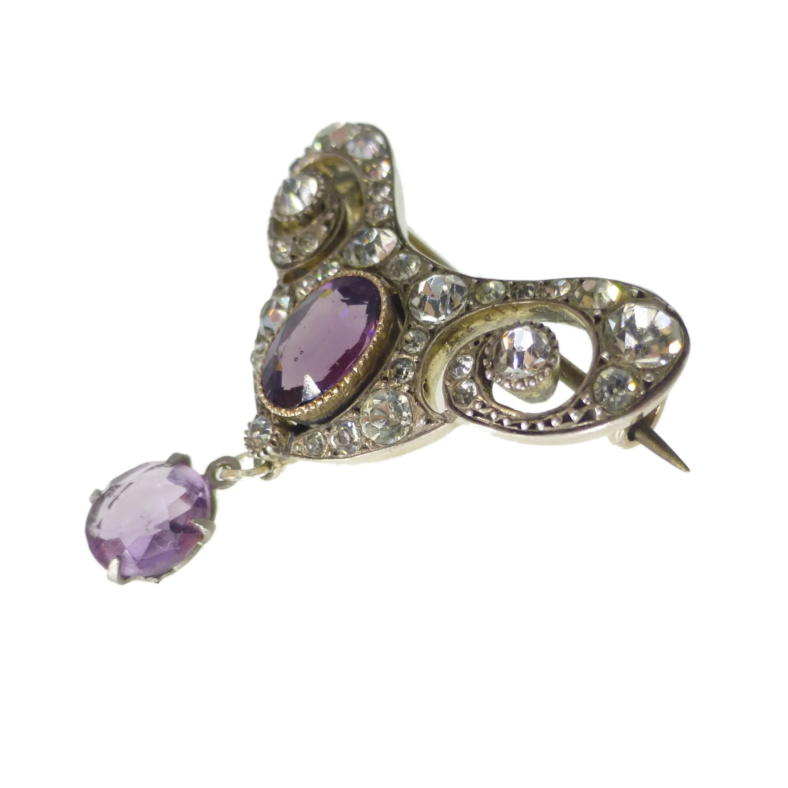 Antique Silver Amethyst Paste Brooch