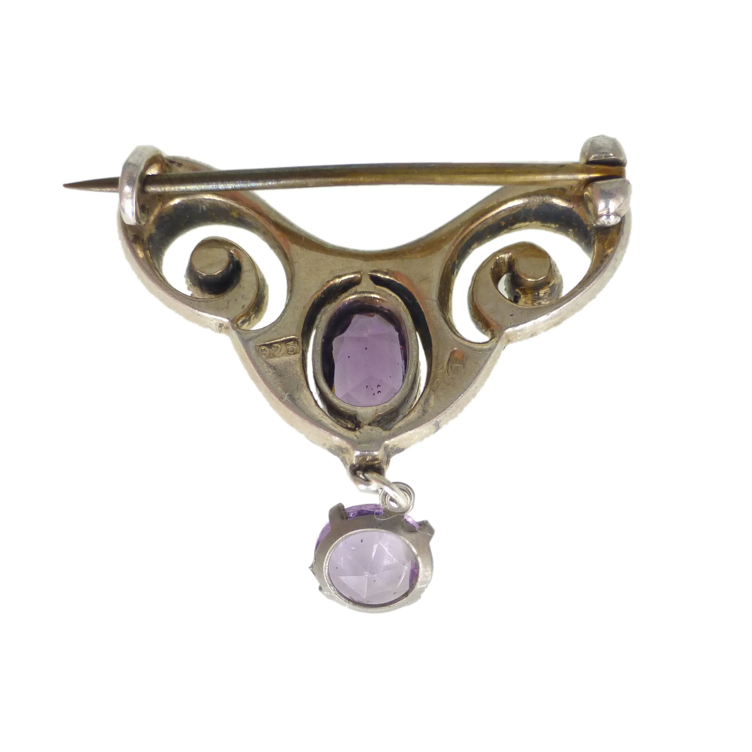 Antique Silver Amethyst Paste Brooch