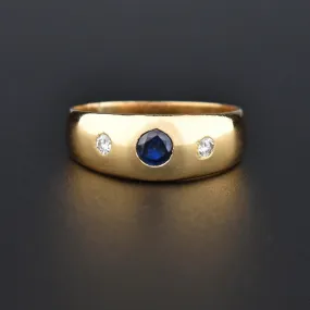 Antique Victorian 18K Gold Sapphire & Diamond Gypsy Ring