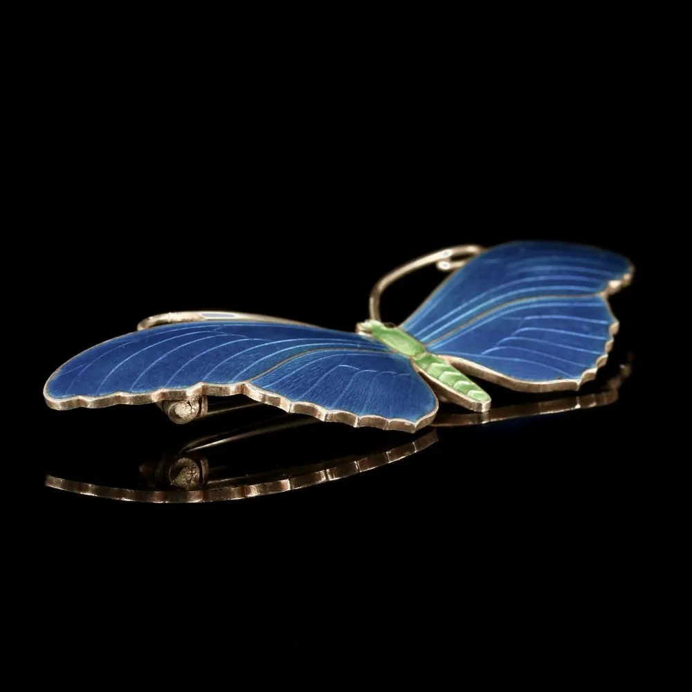 Antique Victorian Enamel Butterfly Brooch Silver Circa 1900