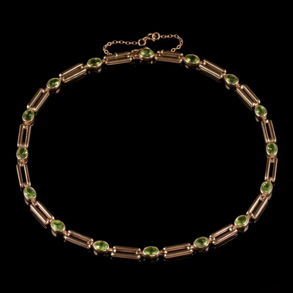 Antique Victorian Peridot Necklace 9Ct Rose Gold Circa 1890