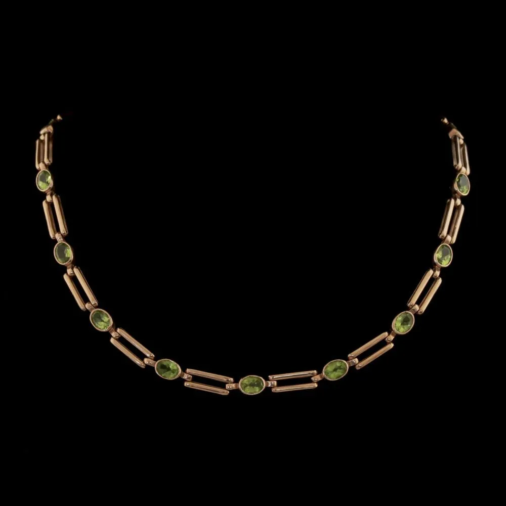 Antique Victorian Peridot Necklace 9Ct Rose Gold Circa 1890