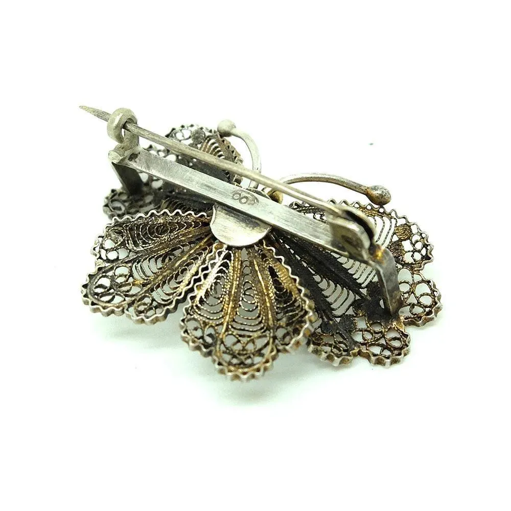 Antique Victorian Silver Filigree Butterfly Brooches