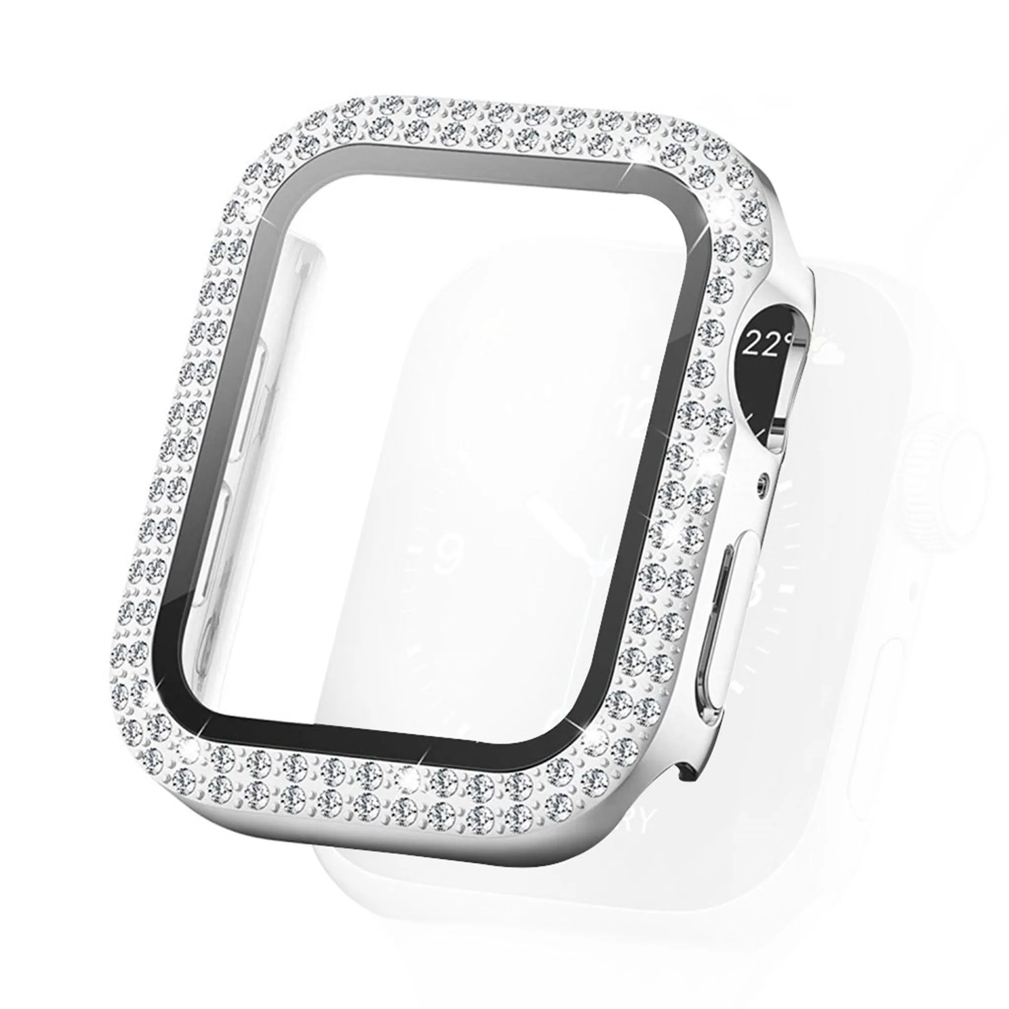 Apple Watch 40mm rhinestone décor cover   tempered glass - Silver