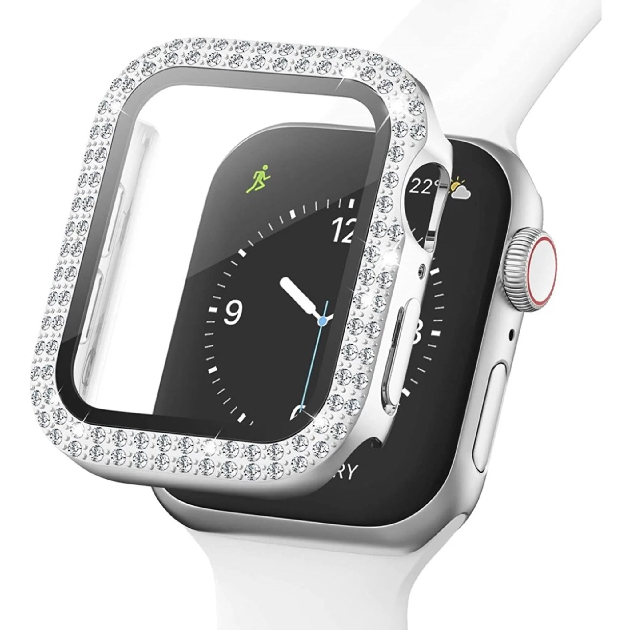 Apple Watch 40mm rhinestone décor cover   tempered glass - Silver