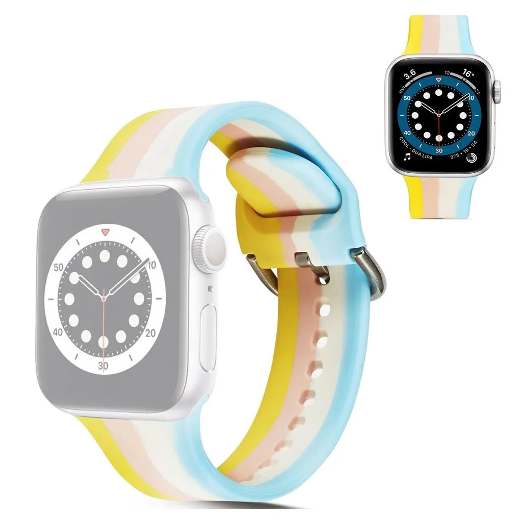 Apple Watch 42mm - 44mm rainbow stripe silicone watch strap - Yellow