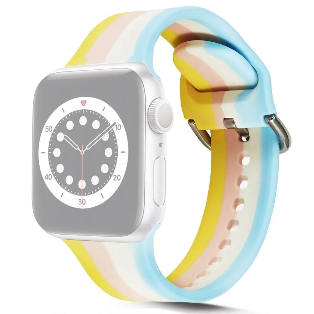 Apple Watch 42mm - 44mm rainbow stripe silicone watch strap - Yellow