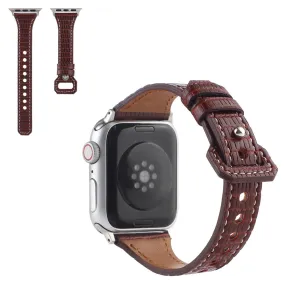 Apple Watch 44mm bamboo textured genuine leather watch strap - Brown