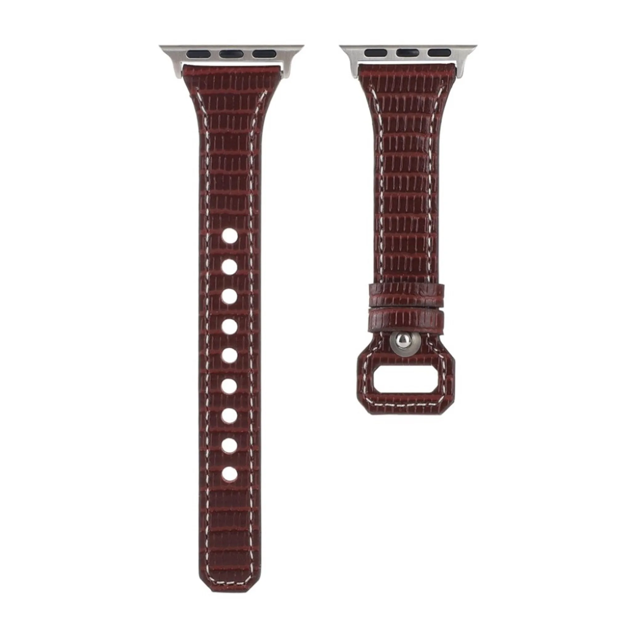 Apple Watch 44mm bamboo textured genuine leather watch strap - Brown