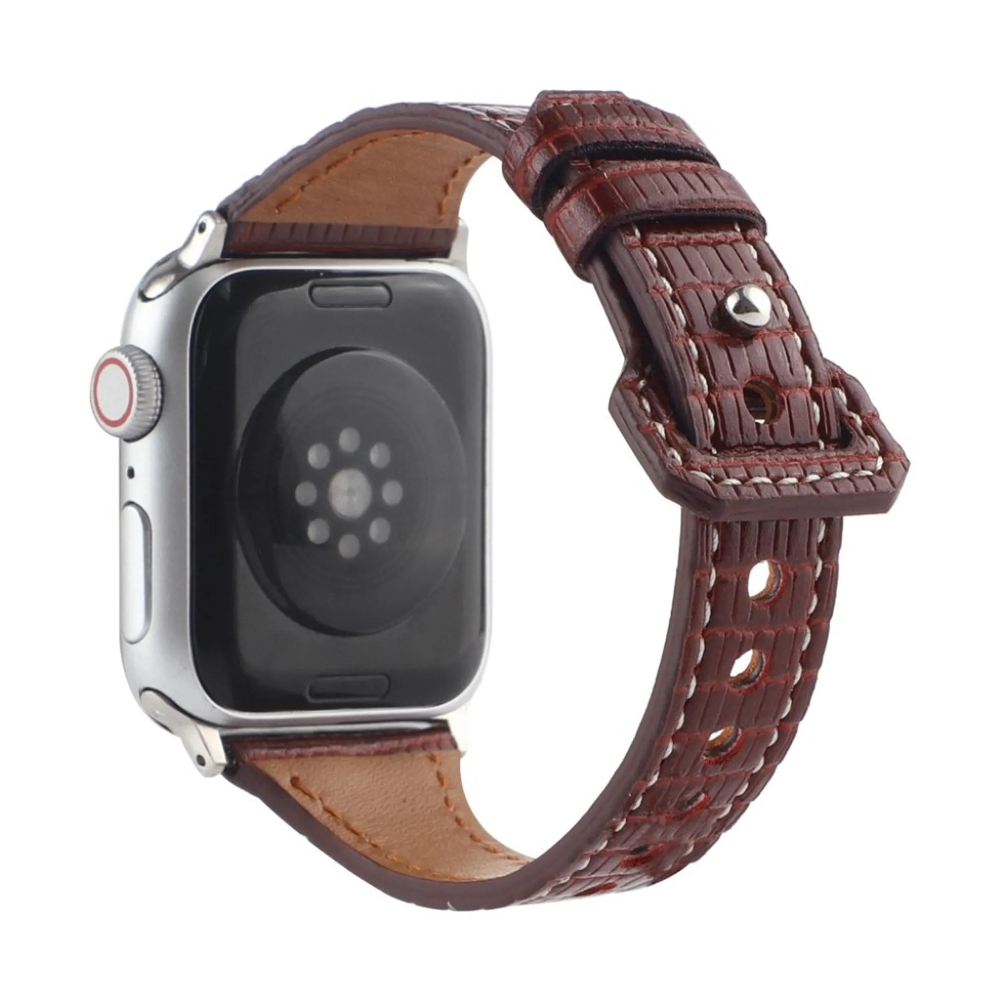 Apple Watch 44mm bamboo textured genuine leather watch strap - Brown