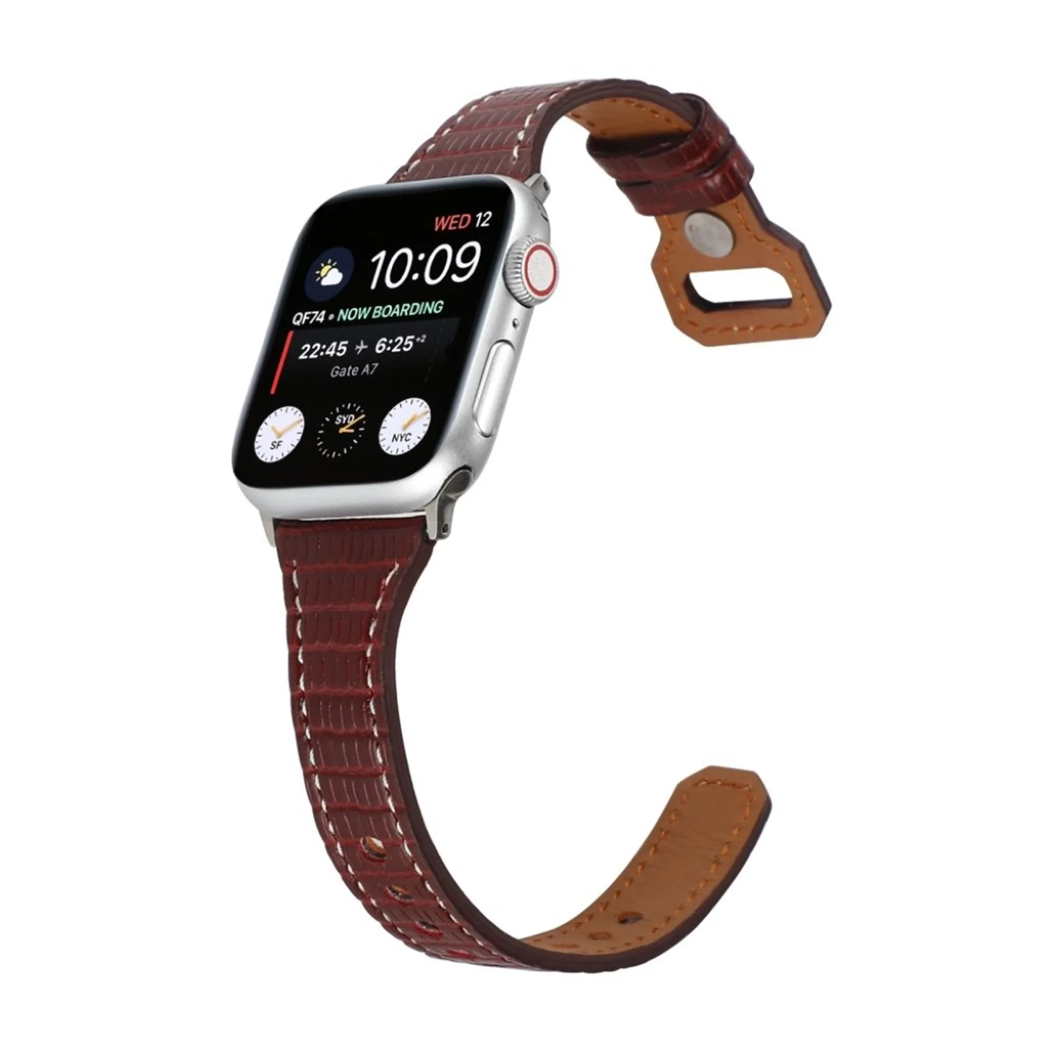 Apple Watch 44mm bamboo textured genuine leather watch strap - Brown