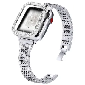 Apple Watch (45mm) 7 bead rhinestone décor in stainless steel watch strap - Silver