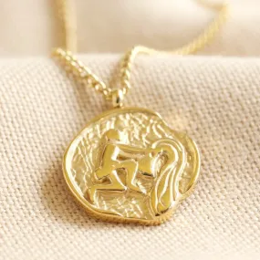 Aquarius Star Sign Gold Pendant Necklace