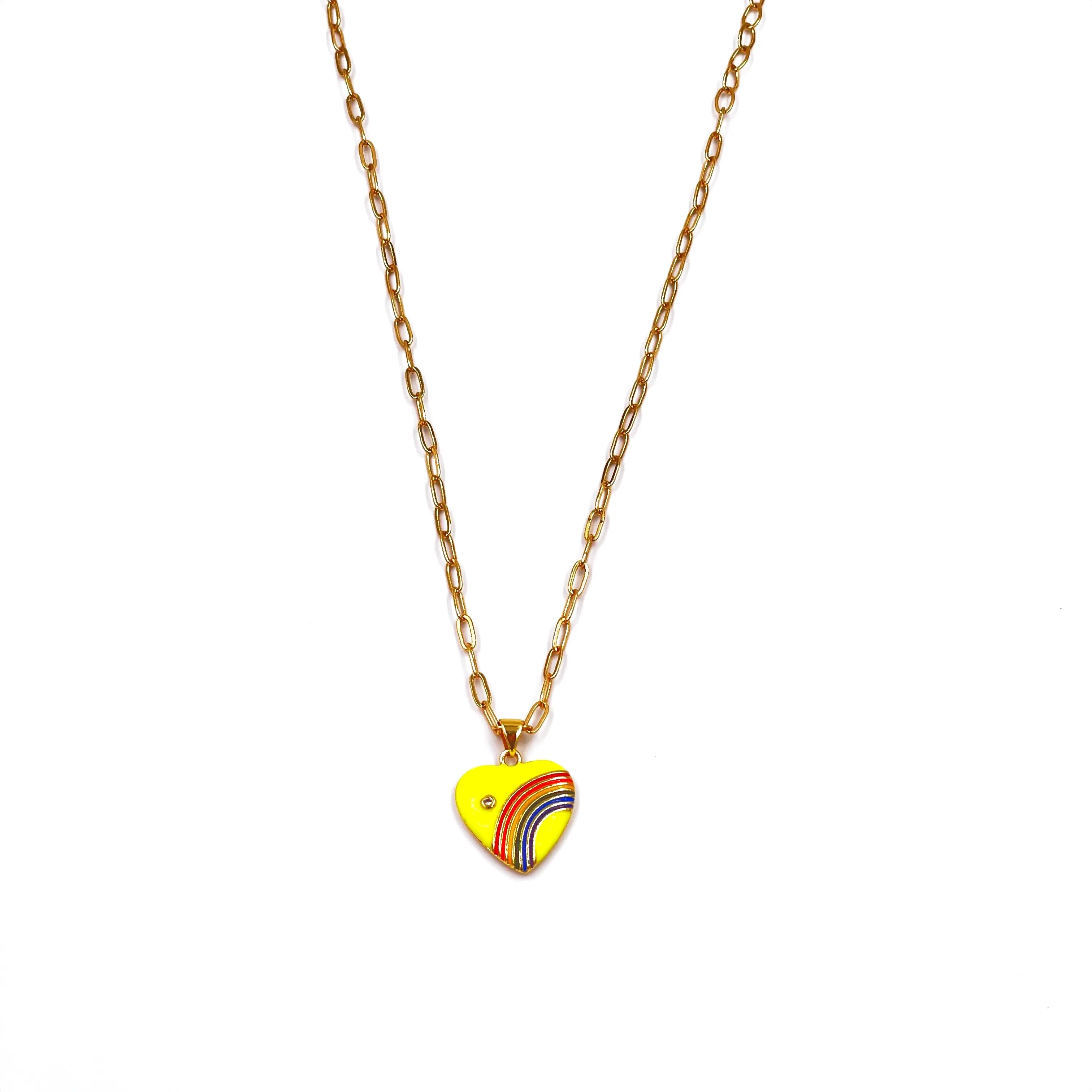 Ashley Gold Stainless Steel Gold Plated Yellow Heart Enamel Charm Necklace