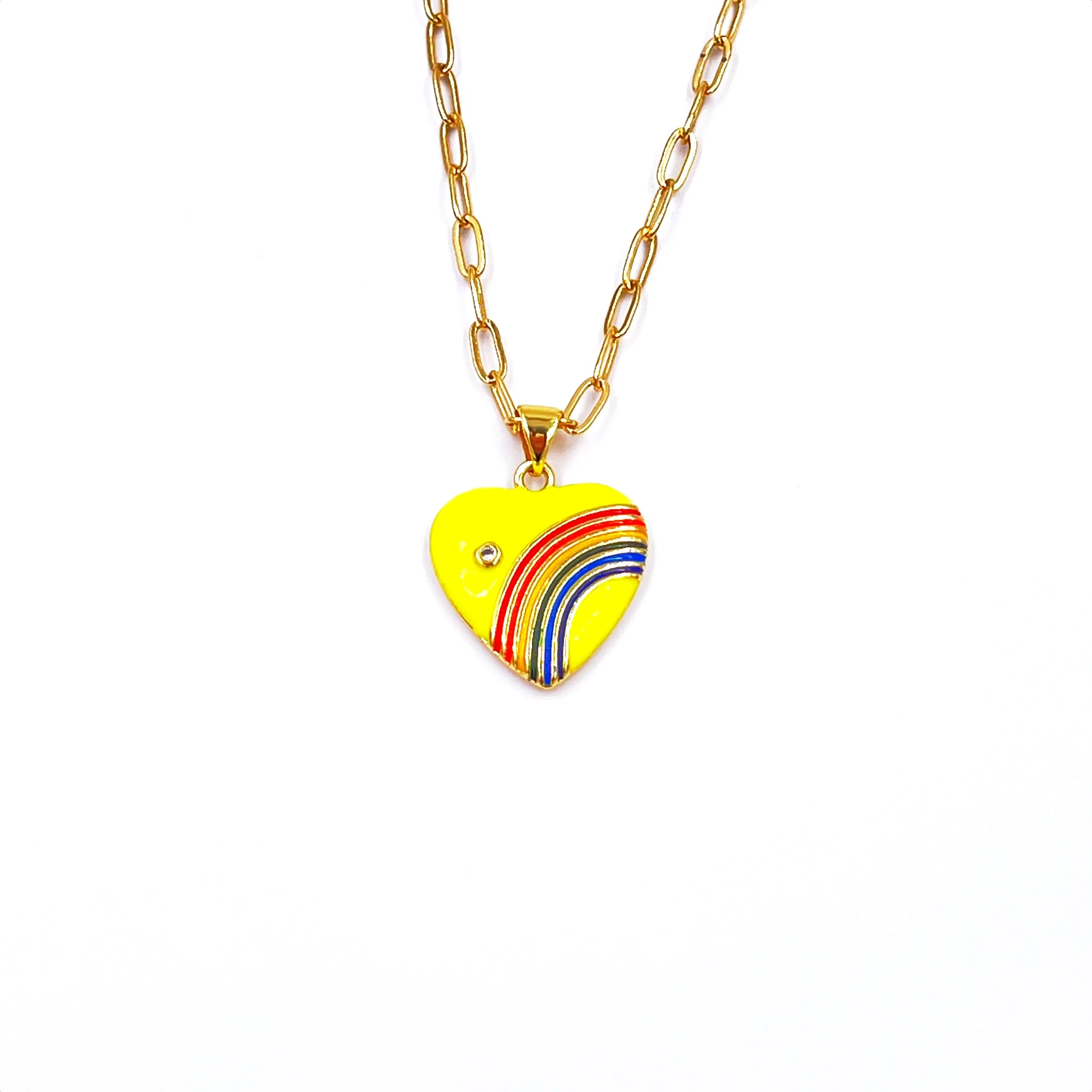 Ashley Gold Stainless Steel Gold Plated Yellow Heart Enamel Charm Necklace