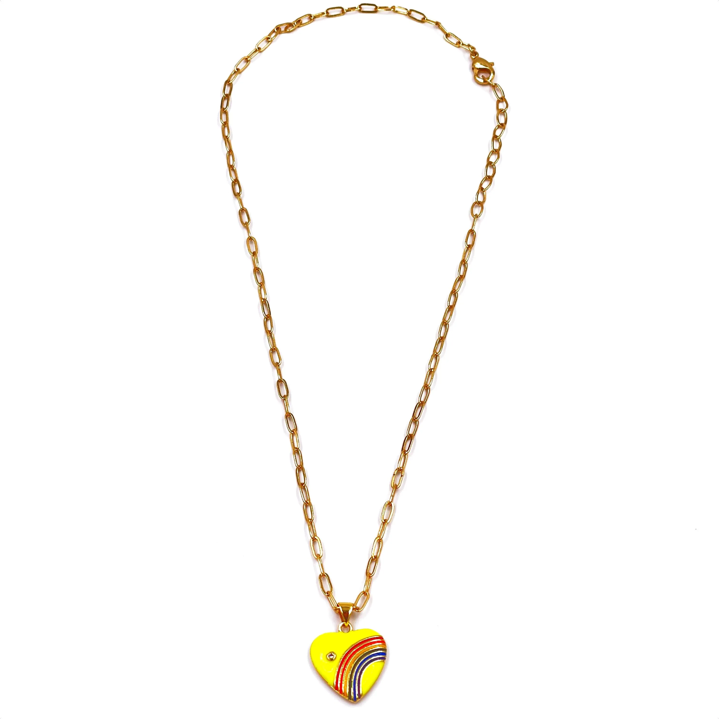 Ashley Gold Stainless Steel Gold Plated Yellow Heart Enamel Charm Necklace