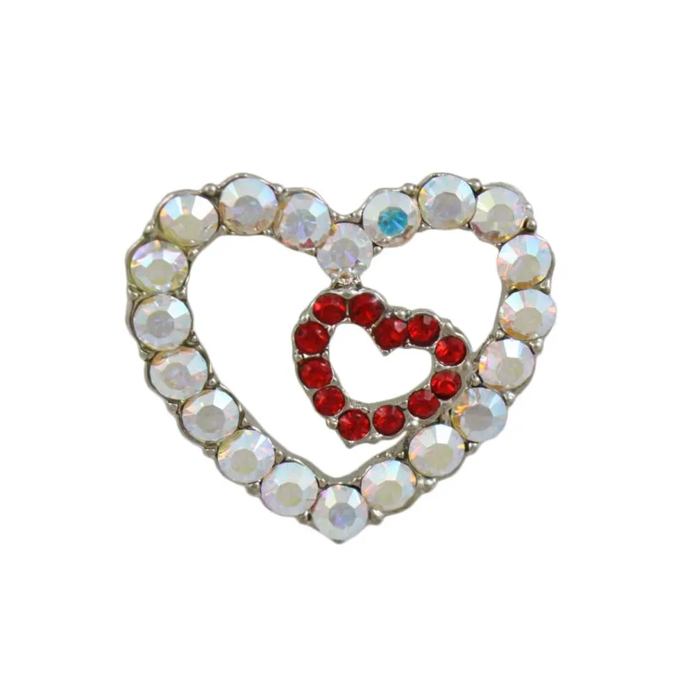 Aurora Borealis with Red Crystal Hearts Brooch Pin - PRH833