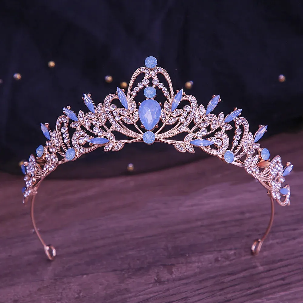 Baroque Opal Crystal Tiara Crown Party Princess Hair Accessory