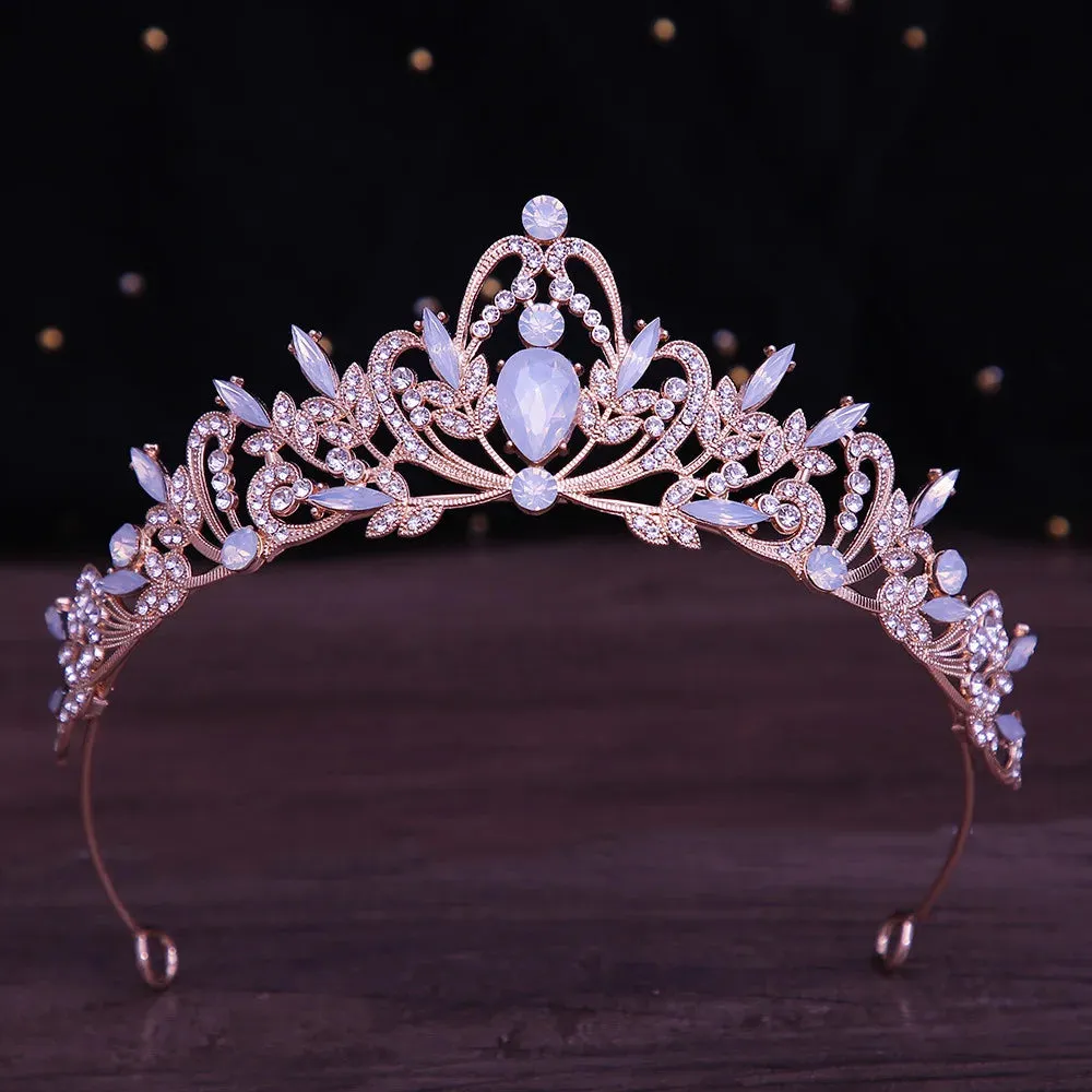 Baroque Opal Crystal Tiara Crown Party Princess Hair Accessory