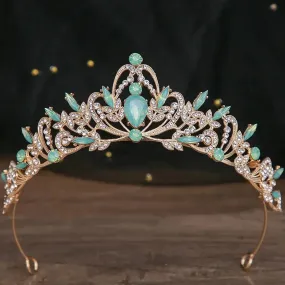 Baroque Opal Crystal Tiara Crown Party Princess Hair Accessory