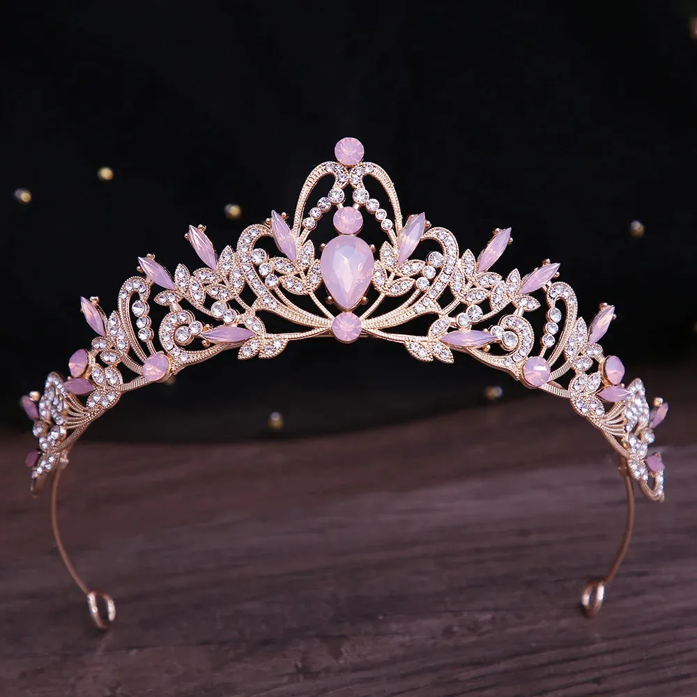 Baroque Opal Crystal Tiara Crown Party Princess Hair Accessory