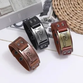 Battle Axe Leather Bracelet Retro Simple Punk Men's Wide Leather bracelet Hip Hop Jewelry for Men