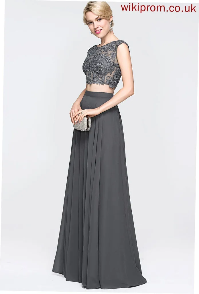 Beading Prom Dresses With Neck Tiara Floor-Length Scoop Sequins A-Line Chiffon