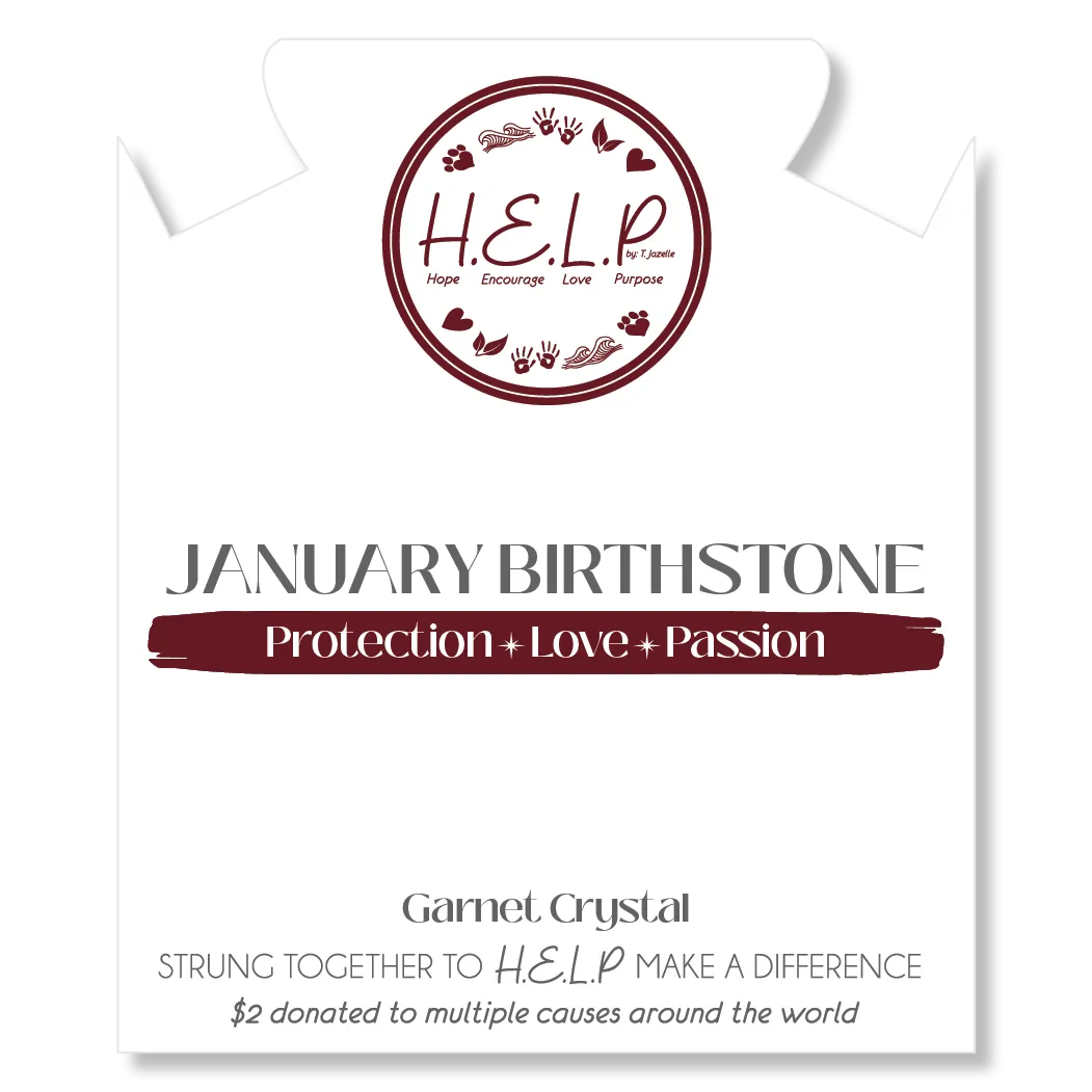 Birthstone Collection - January Garnet Crystal Charm with White Crystal Charity Bracelet