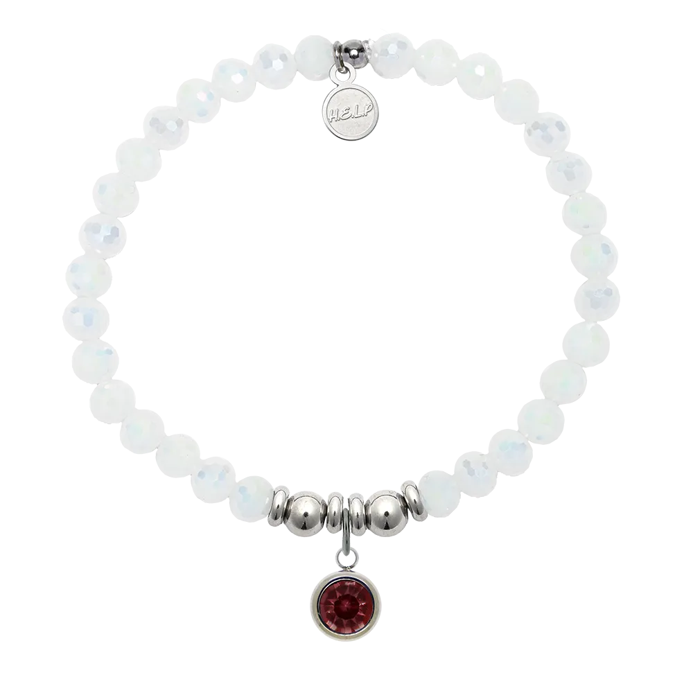 Birthstone Collection - January Garnet Crystal Charm with White Crystal Charity Bracelet